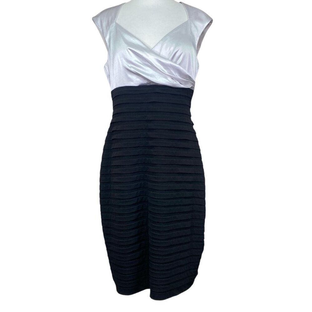 London Times Womens Banded Bodycon Dress Size 12 Silver & Black